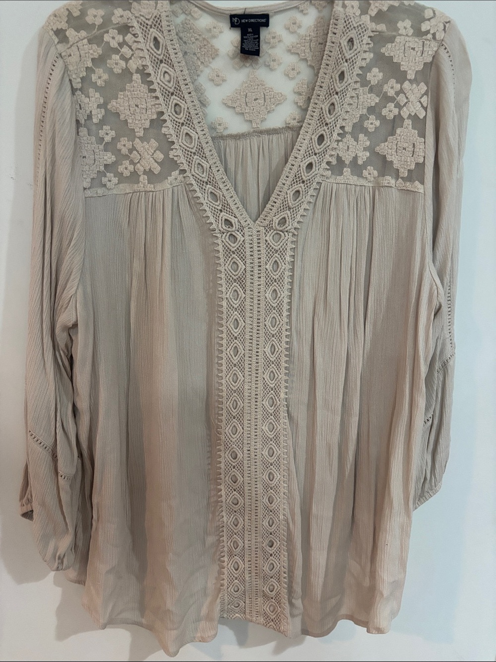 new directions Cream Embroidered V-Neck Boho Tunic
